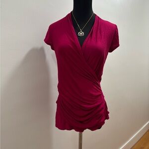 474. Women's Wrap-Front Short Sleeve Top in Wine